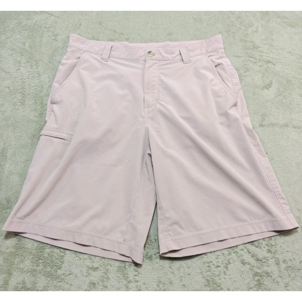 Columbia PFG Omni Shield Mens Sz 34 Beige Khaki Fishing Shorts 10 Inseam Pockets